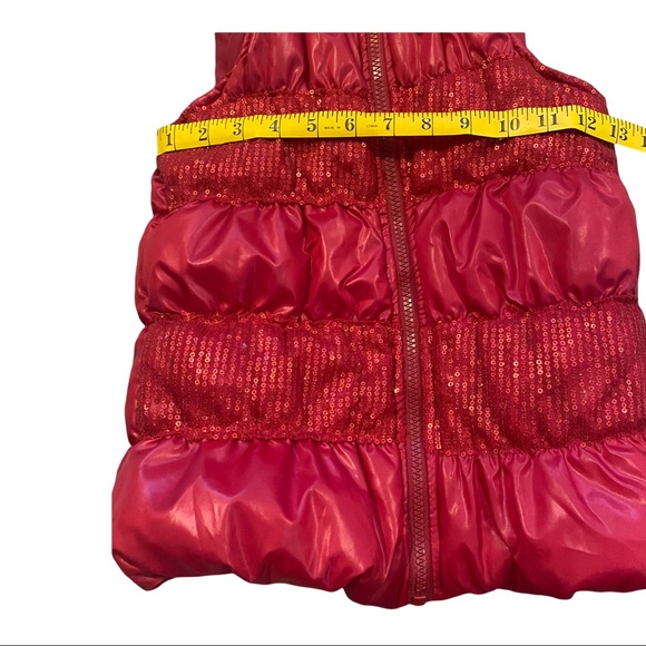 Red Sequined Puffer Zip Jacket Vest Sz S - Picture 3 of 6